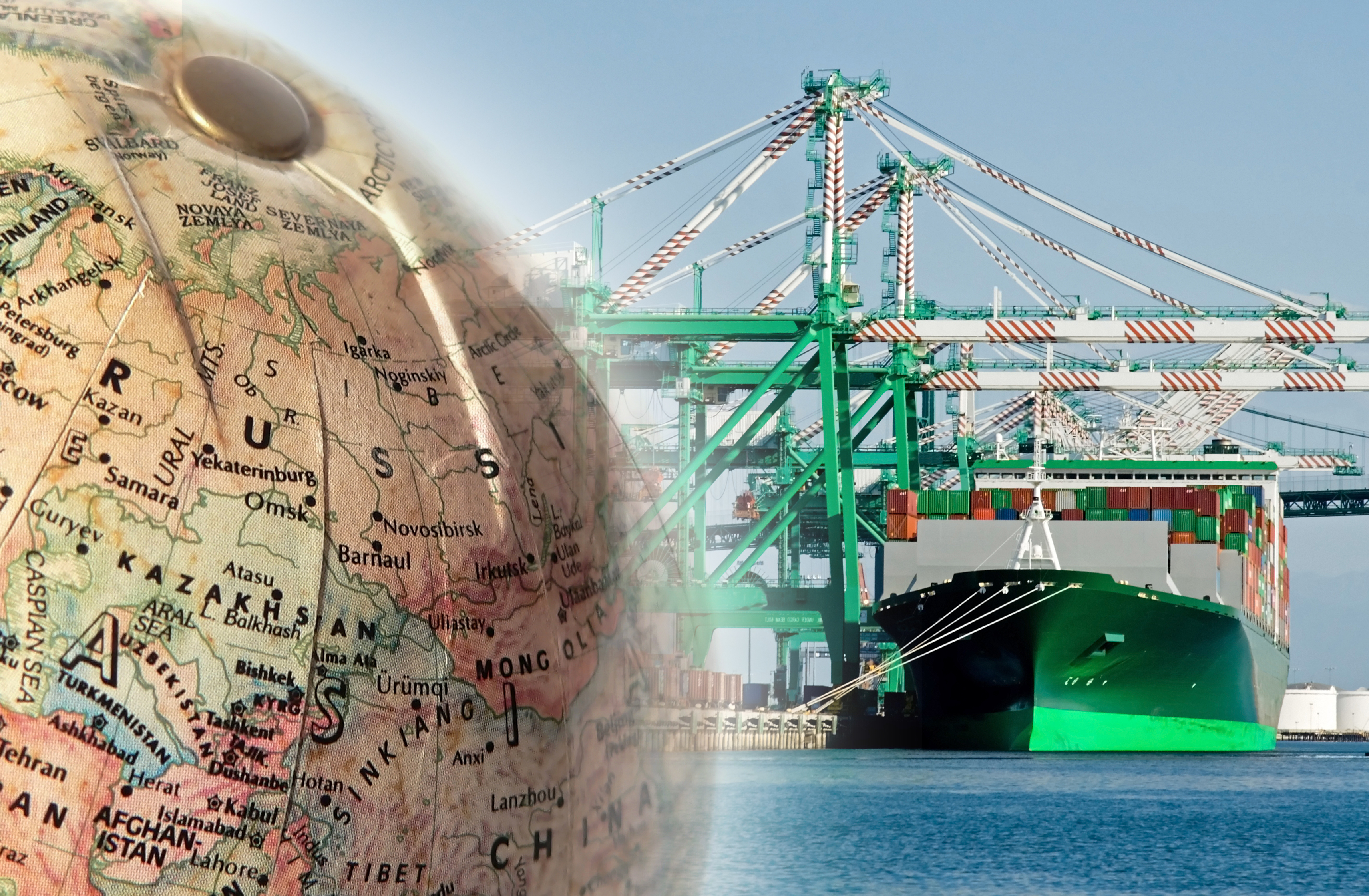 The containers and cargo of world trade move through a busy port